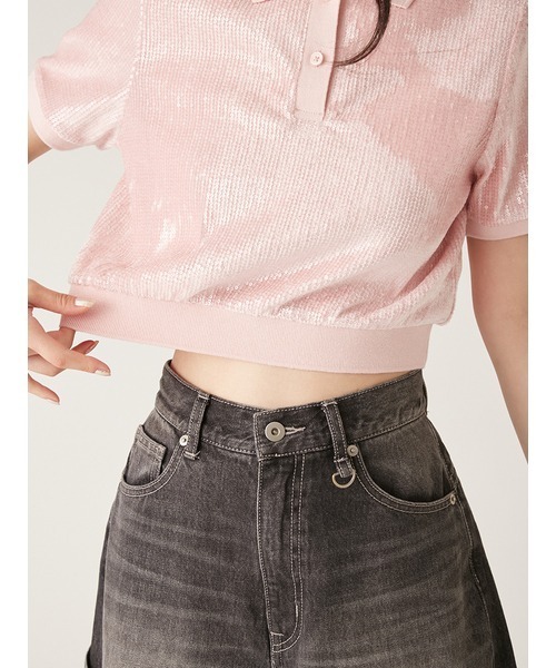 LILY BROWN（リリーブラウン）の「[L.B CANDY STOCK]スパンコールベロアポロシャツ（ポロシャツ・レディース・シルバー/ピンク/グレー・FREE）」の7枚目の写真