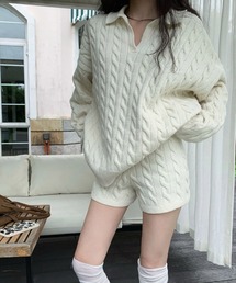 WEGO | WEGO/もちもちハイゲージニットセットアップ ショートパンツ/ポロシャツ(ニット/セーター)