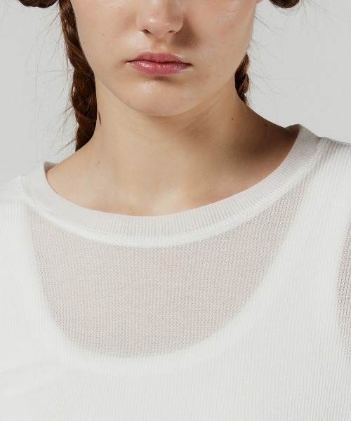 DOUBLE STANDARD CLOTHING(ダブルスタンダードクロージング)の「シアーナイロンワッフルカットソー(Tシャツ/カットソー・レディース・オフホワイト/ネイビー・36/38)」の5枚目の写真