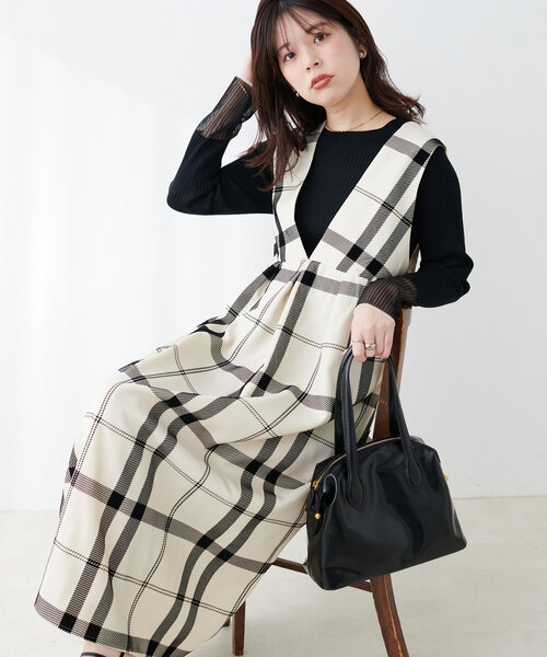 セール】【WEB限定】ツイルクロスBIGチェックフロッキーワンピース 