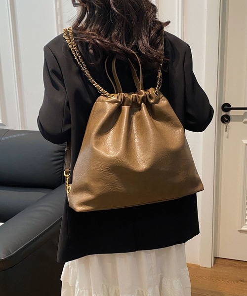 セール】フェイクレザー巾着ナップザック（バックパック/リュック