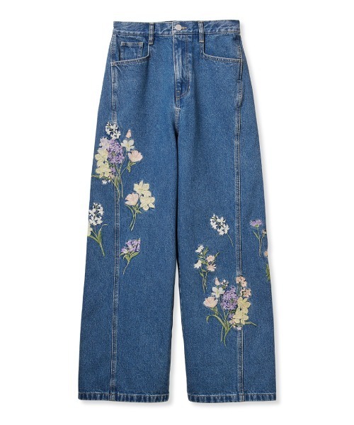 フラワーエンブロイダリーデニムパンツ　フレイアイディー フラワーエンブロイダリーデニムパンツ（デニムパンツ）｜FRAY
