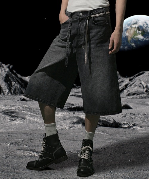Nebula Fusion（ネビュラフュージョン）の「13oz denim double drawst baggy calf pants/13ozデニムダブルドロストバギーカーフパンツ（デニムパンツ・メンズ・ブラック/ブルー・L/M）」の3枚目の写真