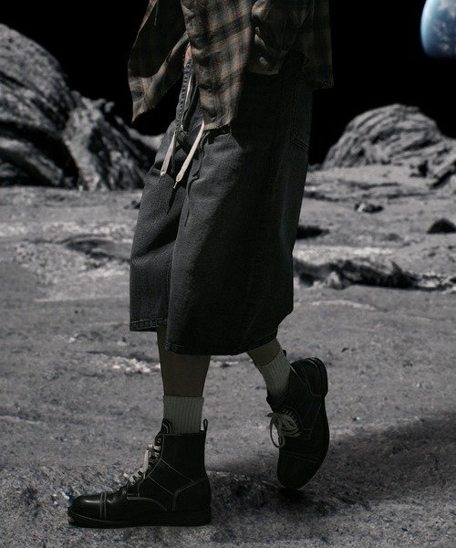 Nebula Fusion（ネビュラフュージョン）の「13oz denim double drawst baggy calf pants/13ozデニムダブルドロストバギーカーフパンツ（デニムパンツ・メンズ・ブラック/ブルー・L/M）」の4枚目の写真