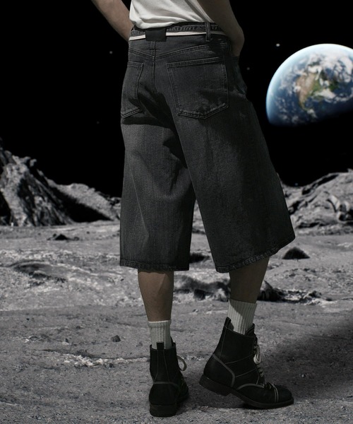 Nebula Fusion（ネビュラフュージョン）の「13oz denim double drawst baggy calf pants/13ozデニムダブルドロストバギーカーフパンツ（デニムパンツ・メンズ・ブラック/ブルー・L/M）」の8枚目の写真