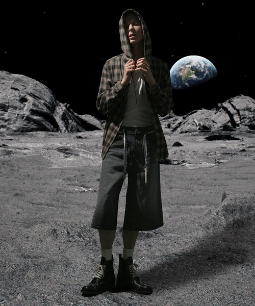 Nebula Fusion（ネビュラフュージョン）の「13oz denim double drawst baggy calf pants/13ozデニムダブルドロストバギーカーフパンツ（デニムパンツ・メンズ・ブラック/ブルー・L/M）」の16枚目の写真