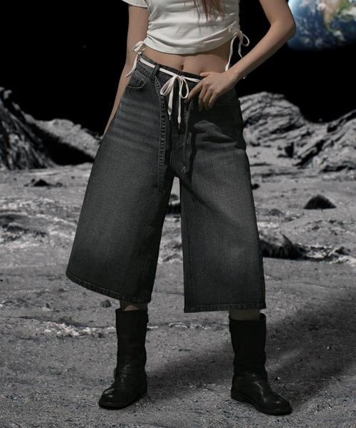 Nebula Fusion（ネビュラフュージョン）の「13oz denim double drawst baggy calf pants/13ozデニムダブルドロストバギーカーフパンツ（デニムパンツ・メンズ・ブラック/ブルー・L/M）」の18枚目の写真