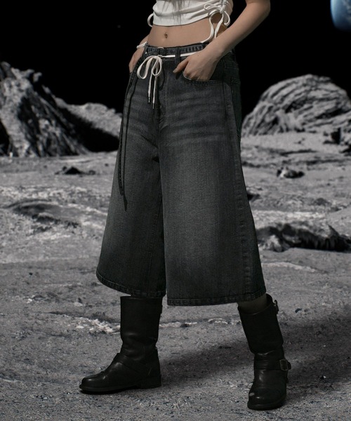 Nebula Fusion（ネビュラフュージョン）の「13oz denim double drawst baggy calf pants/13ozデニムダブルドロストバギーカーフパンツ（デニムパンツ・メンズ・ブラック/ブルー・L/M）」の20枚目の写真