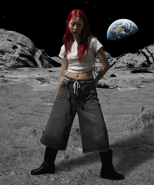Nebula Fusion（ネビュラフュージョン）の「13oz denim double drawst baggy calf pants/13ozデニムダブルドロストバギーカーフパンツ（デニムパンツ・メンズ・ブラック/ブルー・L/M）」の21枚目の写真