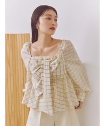 FRAY I.D ペプラムリボントップス ブルー 新品☆FRAY I.D ペプラムリボントップス【WEB限定カラー