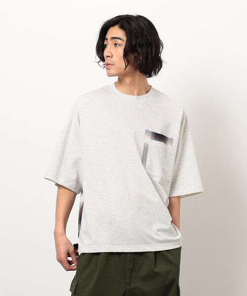 Purple&Yellow(パープルアンドイエロー)の「チェック切り替えプルオーバー(Tシャツ/カットソー・メンズ・オートミール/ブラック・SMALL/MEDIUM/LARGE)」の7枚目の写真