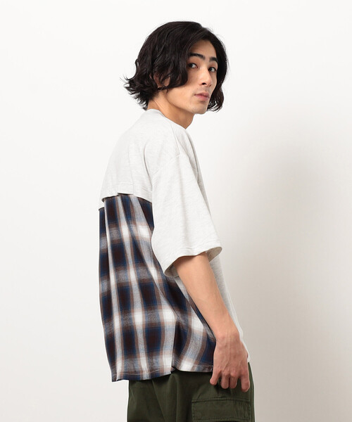Purple&Yellow(パープルアンドイエロー)の「チェック切り替えプルオーバー(Tシャツ/カットソー・メンズ・オートミール/ブラック・SMALL/MEDIUM/LARGE)」の8枚目の写真