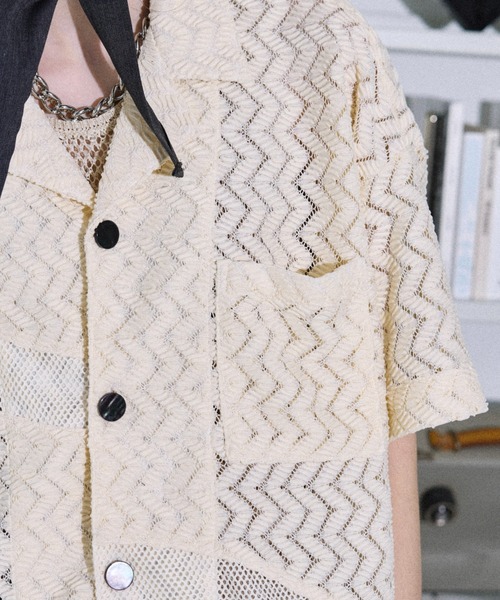 seyto ジャガードレースメッシュハーフスリーブシャツ Jaguard lace mesh half sleeve shirt / ジャガードレース