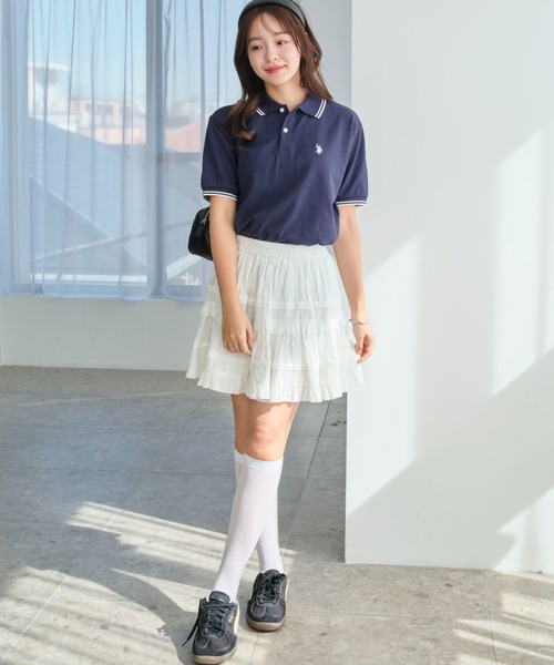 U.S. POLO ASSN.(ユーエスポロアッスン)の「∴WEGO/U.S. POLO ASSN.別注ラインポロシャツ(ポロシャツ・レディース・サックスブルー/アイボリー/ブラック/グレー/ネイビー/コーラル・SMALL/MEDIUM/LARGE)」の18枚目の写真