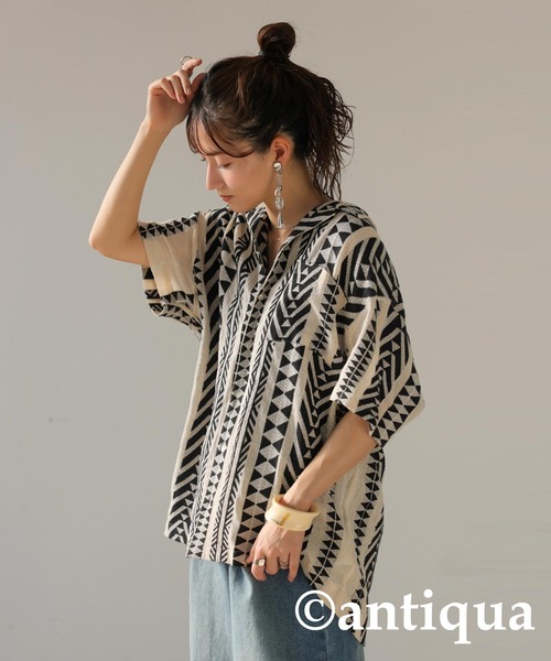 antiqua(アンティカ)の「エスニック柄シャツ(シャツ/ブラウス・レディース・ナチュラル/ブラック・R/P)」の16枚目の写真