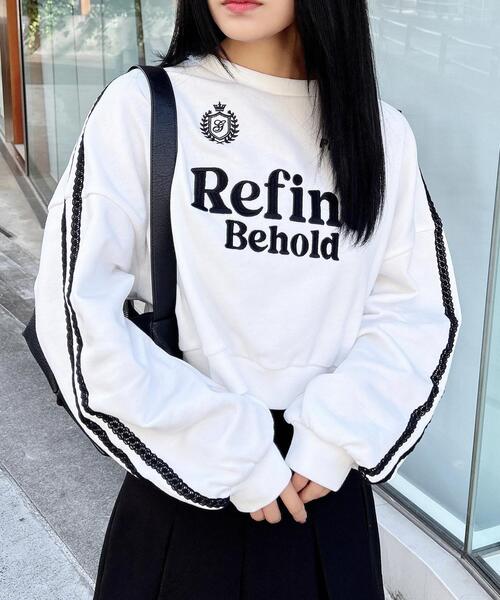 セール】袖レースラインショートスウェットトップス（スウェット