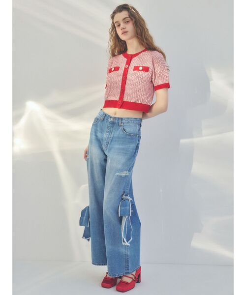 CALNAMUR(カルナムール)の「SUMMER TWEED KNIT CD/サマーツィードニットカーディガン(カーディガン/ボレロ・レディース・ブルー/ブラック/レッド・FREE)」の4枚目の写真