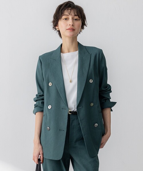 セール】【洗える】リネンレーヨンストレッチ ダブル ジャケット