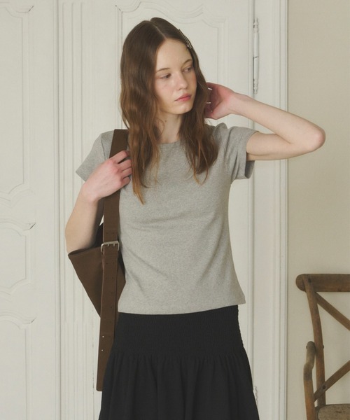 GIUNON（ジウノン）の「back line rib t-shirt / バックラインリブTシャツ（Tシャツ/カットソー・レディース・グレー/ブラック/ホワイト・FREE）」の19枚目の写真