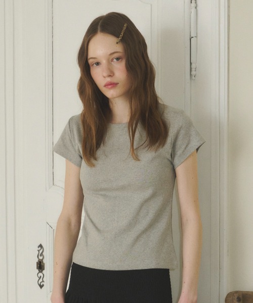 GIUNON（ジウノン）の「back line rib t-shirt / バックラインリブTシャツ（Tシャツ/カットソー・レディース・グレー/ブラック/ホワイト・FREE）」の18枚目の写真
