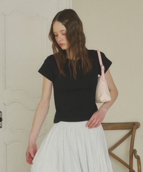 GIUNON（ジウノン）の「back line rib t-shirt / バックラインリブTシャツ（Tシャツ/カットソー・レディース・グレー/ブラック/ホワイト・FREE）」の14枚目の写真