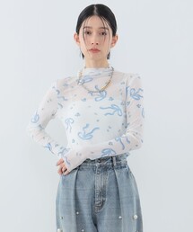 CAROLINA GLASER | リボンプリント ロングスリーブ カットソー(Tシャツ/カットソー)