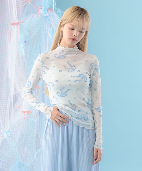 CAROLINA GLASER(カロリナ グレイサー)の「リボンプリント ロングスリーブ カットソー 旅行 シアー 主役トップス 映え 大人ガーリー(Tシャツ/カットソー・レディース・その他1/その他2/その他3/その他・ONE SIZE)」の6枚目の写真