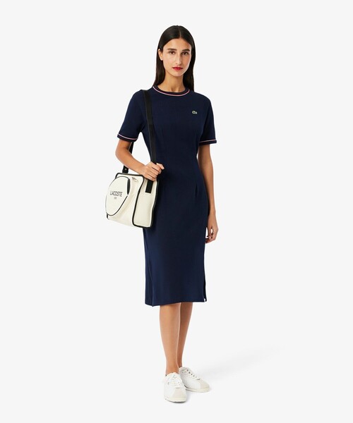 LACOSTE（ラコステ）の「配色ラインドリブTシャツドレス ワンピース（ワンピース・レディース・ネイビー/イエロー・38/36/34/40）」の8枚目の写真