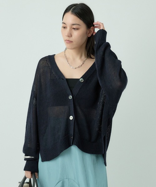 Chaos（カオス）の「Chaos(カオス)/ストラドリネンカーディガン（カーディガン/ボレロ・レディース・ブラウン/ホワイト/ネイビー・FREE）」の3枚目の写真