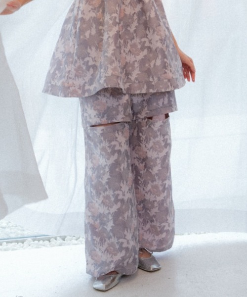 HONEY MI HONEY(ハニーミーハニー)の「flower jacquard wide pants(カーゴパンツ・レディース・オフホワイト/グレー/ブラック・FREE)」の3枚目の写真