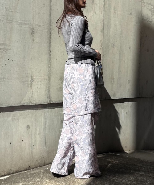 HONEY MI HONEY(ハニーミーハニー)の「flower jacquard wide pants(カーゴパンツ・レディース・オフホワイト/グレー/ブラック・FREE)」の5枚目の写真