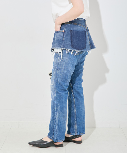 Bonum（ボナム）の「2WAY レイヤードリバースショートデニム（デニムスカート・レディース・ネイビー・28/30）」の4枚目の写真