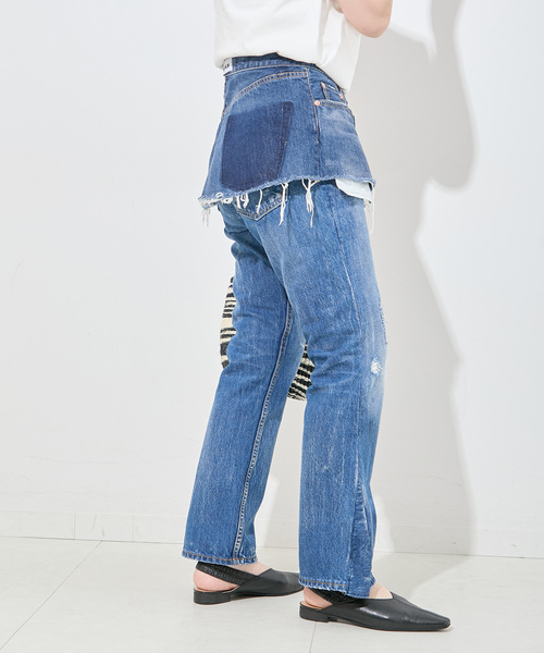 Bonum（ボナム）の「2WAY レイヤードリバースショートデニム（デニムスカート・レディース・ネイビー・28/30）」の5枚目の写真