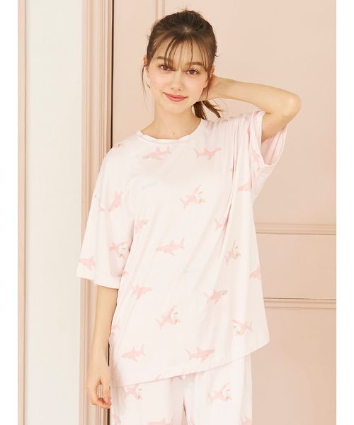 新品タグ付きGELATO PIQUE フリース ルームウェア セール】【接触冷感】SHARK柄Tシャツ(ルームウェア/パジャマ