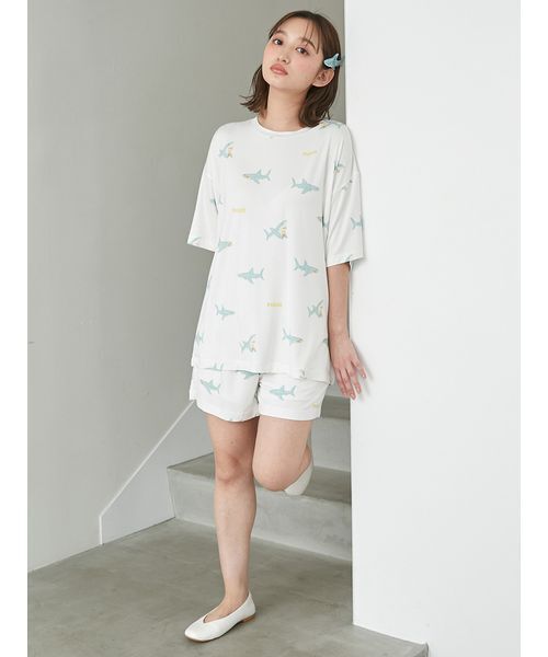 ジェラートピケ　shark柄Tシャツ&ショートパンツ ジェラートピケ シャーク柄Tシャツ&ショートパンツ セットアップ