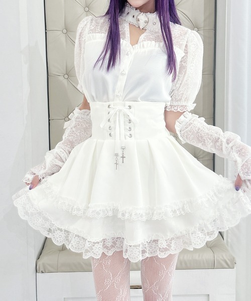 MA*RS(アメーバーマーズ)の「クロスチャーム付きスピンドルスカパン(スカート・レディース・ブラック/ホワイト・FREE)」の13枚目の写真