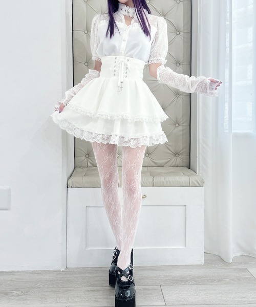 MA*RS(アメーバーマーズ)の「クロスチャーム付きスピンドルスカパン(スカート・レディース・ブラック/ホワイト・FREE)」の14枚目の写真