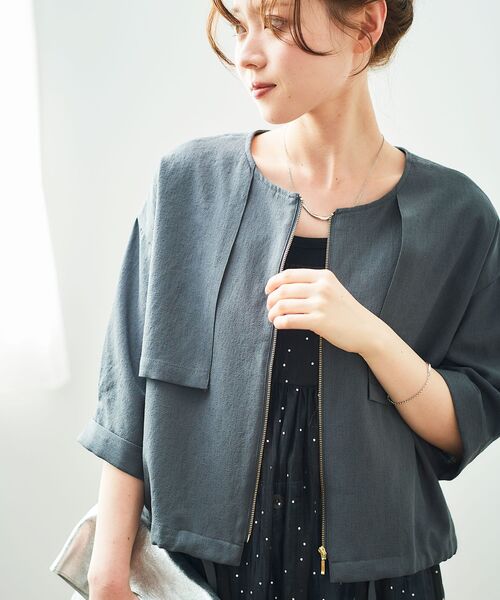 le.coeur blanc(ルクールブラン)の「《名品アイテム》リネンライクライトブルゾン(ブルゾン・レディース・ベージュ/ダークグレー・38)」の1枚目の写真