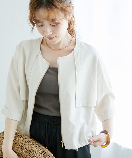 le.coeur blanc(ルクールブラン)の「《名品アイテム》リネンライクライトブルゾン(ブルゾン・レディース・ベージュ/ダークグレー・38)」の12枚目の写真