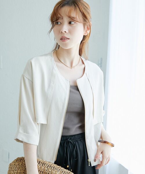 le.coeur blanc(ルクールブラン)の「《名品アイテム》リネンライクライトブルゾン(ブルゾン・レディース・ベージュ/ダークグレー・38)」の14枚目の写真