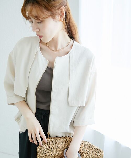 le.coeur blanc(ルクールブラン)の「《名品アイテム》リネンライクライトブルゾン(ブルゾン・レディース・ベージュ/ダークグレー・38)」の17枚目の写真