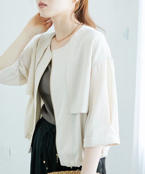 le.coeur blanc(ルクールブラン)の「《名品アイテム》リネンライクライトブルゾン(ブルゾン・レディース・ベージュ/ダークグレー・38)」の18枚目の写真