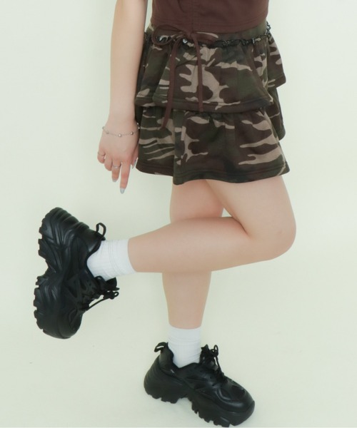 GORGE（ゴージ）の「《2段ティアード×インナーパンツ付き》レディース スカパン 美脚 春夏秋（スカート・レディース・グレー/ブラック/カモフラージュ・F）」の9枚目の写真