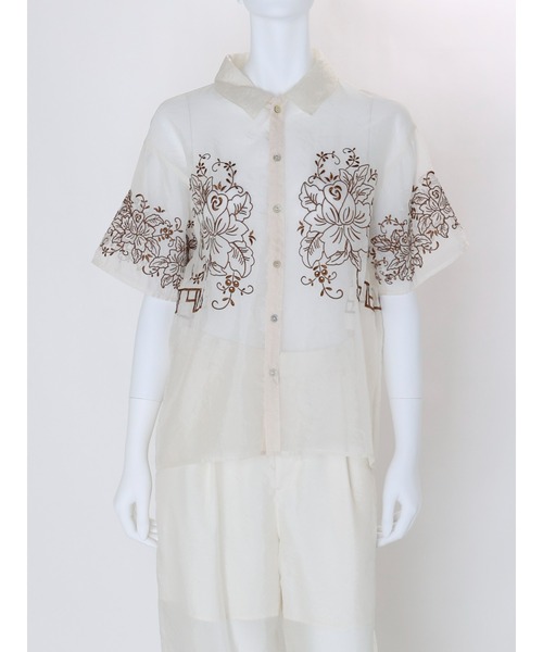 Ungrid（アングリッド）の「【Htage】エンブロイダリーシアーハーフスリーブシャツ（シャツ/ブラウス・レディース・ブラック/アイボリー・FREE）」の14枚目の写真