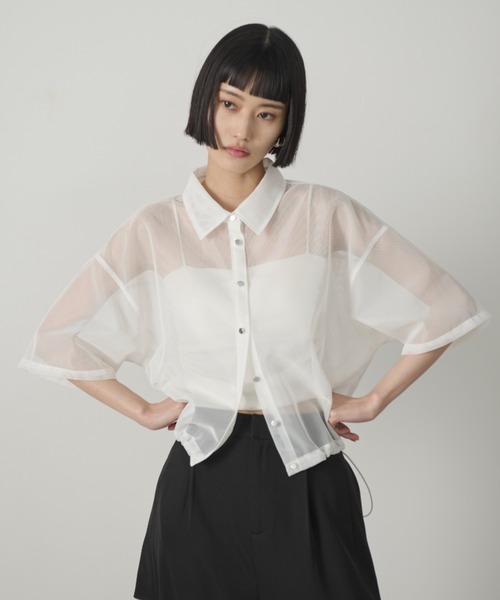 AIC.（エーアイシー）の「ドローストリングメッシュシャツ（シャツ/ブラウス・レディース・ブラック/オフホワイト・FREE）」の2枚目の写真