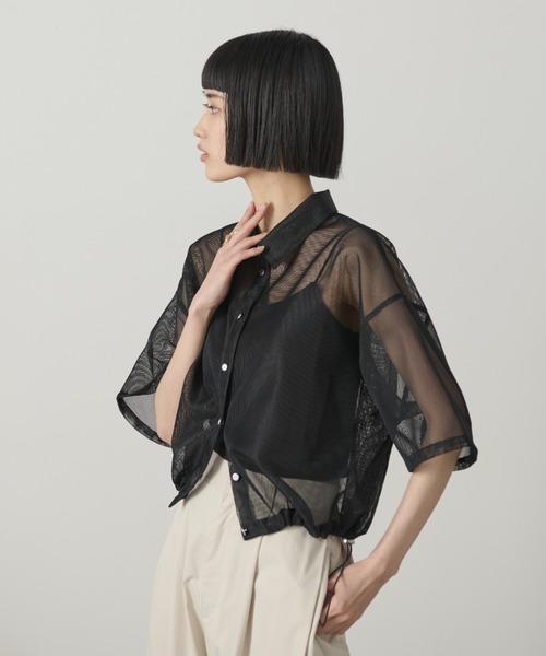 AIC.（エーアイシー）の「ドローストリングメッシュシャツ（シャツ/ブラウス・レディース・ブラック/オフホワイト・FREE）」の6枚目の写真