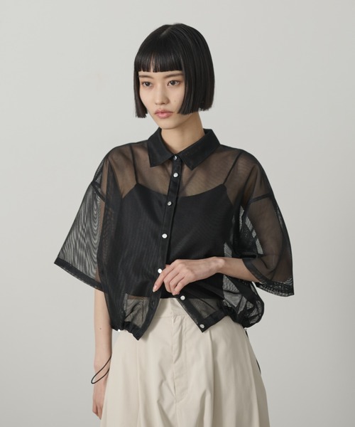 AIC.（エーアイシー）の「ドローストリングメッシュシャツ（シャツ/ブラウス・レディース・ブラック/オフホワイト・FREE）」の8枚目の写真