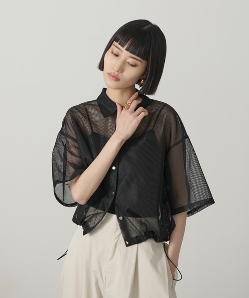 AIC.（エーアイシー）の「ドローストリングメッシュシャツ（シャツ/ブラウス・レディース・ブラック/オフホワイト・FREE）」の9枚目の写真