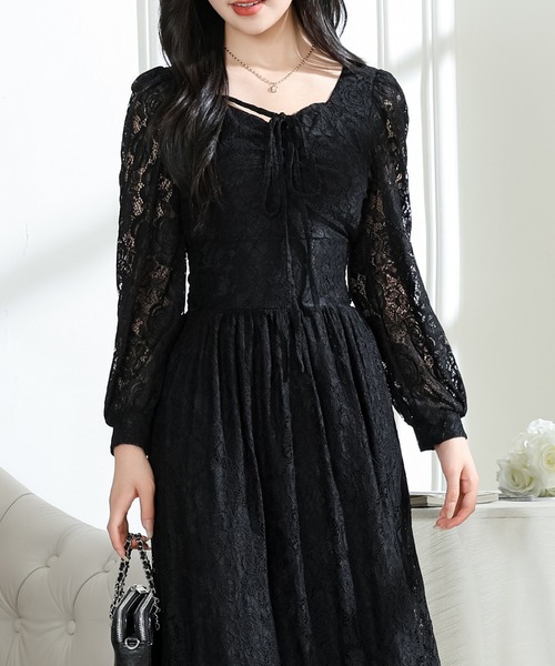 Lace Ladies(レースレディース)の「総レース ウエスト 切り替え タックスリーブ ロング ワンピース(ワンピース・レディース・ピンク/ブラック/アイボリー・S/FREE)」の10枚目の写真