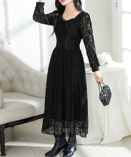 Lace Ladies(レースレディース)の「総レース ウエスト 切り替え タックスリーブ ロング ワンピース(ワンピース・レディース・ピンク/ブラック/アイボリー・S/FREE)」の11枚目の写真